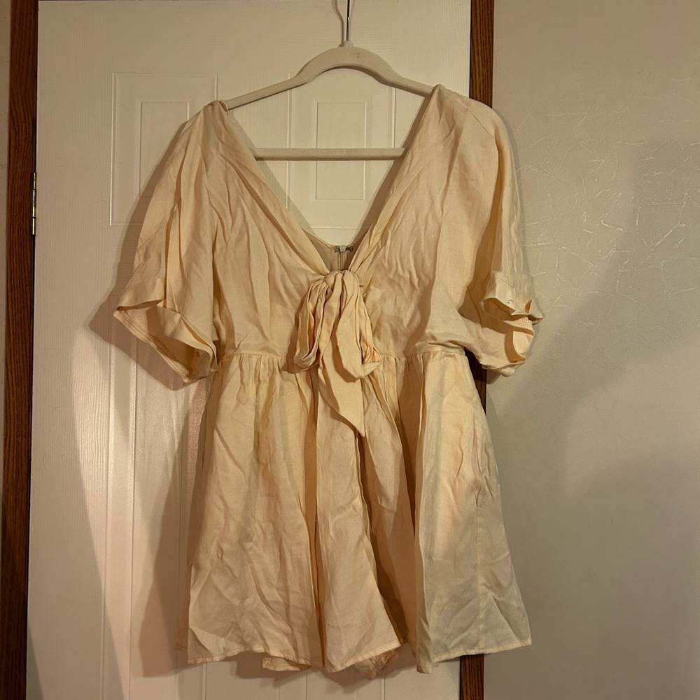Mustard Seed Cream Romper Mini Dress with Bow Detail